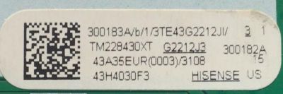 MAIN FUENTE PARA TV HISENSE / NUMERO DE PARTE 300183 / RSAG7.820.11561/ROH / 300182 / 300183 / 3TE43G2212JI / TM228430XT / G2212J3 / 43A35EUR(0003) / 43A35EUR / PANEL JHD425X1F61-T0L / DISPLAY PT430CT03-14 VER.2.0 / MODELO 43H4030F3 - Imagen 2
